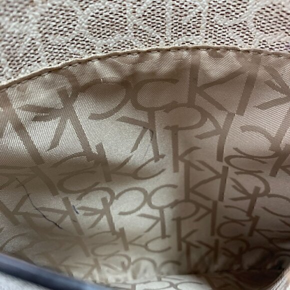 Calvin Klein Signature Satchel H8ABJ6UW Vegan Leather White/Tan Gold Hardware - Picture 10 of 13